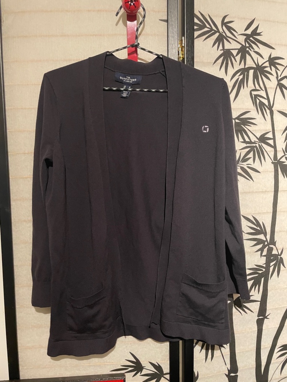 Chase Bank navy buttonless cardigan